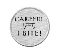 Ecusson Thermocollant Vetement Rond 7cm - Careful I Bite Vampire Halloween Fear Horror - Patch a Repasser pour Reparation ou Customisation T-shirt Sac Jeans Imprime en France