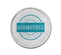 Ecusson Thermocollant Vetement Rond 7cm - Certified Godmother of the Year Family Baptism - Patch a Repasser pour Reparation ou Customisation T-shirt Sac Jeans Imprime en France
