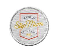 Ecusson Thermocollant Vetement Rond 7cm - Certified Stepmum of the Year Family Mother-in-law - Patch a Repasser pour Reparation ou Customisation T-shirt Sac Jeans Imprime en France