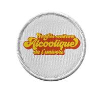 Ecusson Thermocollant Vetement Rond 7cm - Certifiée meilleure Alcoolique de l'univers Boisson Alcool Apéro Biere Vin Fete - Patch a Repasser pour Reparation ou Customisation T-shirt Sac Jeans Imprime
