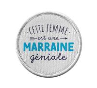 Ecusson Thermocollant Vetement Rond 7cm - Cette Femme est une Marraine Géniale Naissance - Patch a Repasser pour Reparation ou Customisation T-shirt Sac Jeans Imprime en France