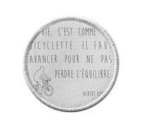 Ecusson Thermocollant Vetement Rond 7cm - Citations Célèbres Albert Einstein la Vie c'Est Comme une Bicyclette il Faut Avancer Pour ne Pas Perdre l'Équilibre - Patch a Repasser pour Reparation ou