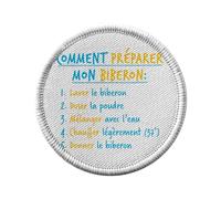 Ecusson Thermocollant Vetement Rond 7cm - Comment Préparer un Biberon Papa Maman Blague - Patch a Repasser pour Reparation ou Customisation T-shirt Sac Jeans Imprime en France