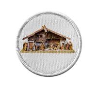Ecusson Thermocollant Vetement Rond 7cm - Creche Naissance de Jesus Noel Rois Mages Marie Bible - Patch a Repasser pour Reparation ou Customisation T-shirt Sac Jeans Imprime en France