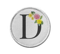 Ecusson Thermocollant Vetement Rond 7cm - D Danièle Denise Lettre Alphabet Prénom Fleurs - Patch a Repasser pour Reparation ou Customisation T-shirt Sac Jeans Imprime en France