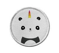 Ecusson Thermocollant Vetement Rond 7cm - Dessin de Panda avec Corne de Licorne Arc-en-ciel Mignon Animaux - Patch a Repasser pour Reparation ou Customisation T-shirt Sac Jeans Imprime en France