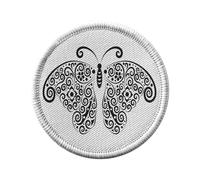 Ecusson Thermocollant Vetement Rond 7cm - Dessin de Papillon Arabesque Noir Animaux Nature - Patch a Repasser pour Reparation ou Customisation T-shirt Sac Jeans Imprime en France