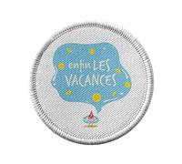 Ecusson Thermocollant Vetement Rond 7cm - Enfin Les Vacances Été Plage mer Bouée Soleil - Patch a Repasser pour Reparation ou Customisation T-shirt Sac Jeans Imprime en France