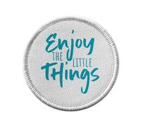 Ecusson Thermocollant Vetement Rond 7cm - Enjoy the Little Things Typographie Citation Message Inspiration Motivation Empowerment - Patch a Repasser pour Reparation ou Customisation T-shirt Sac Jeans