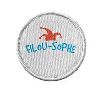 Ecusson Thermocollant Vetement Rond 7cm - Filou-Sophe Philosophe Humour Jeu de Mot - Patch a Repasser pour Reparation ou Customisation T-shirt Sac Jeans Imprime en France