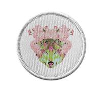 Ecusson Thermocollant Vetement Rond 7cm - Flora Loup Couronne Botanique Collage Nature Fleurs Vintage Illustration Zoomer Streetwear - Patch a Repasser pour Reparation ou Customisation T-shirt Sac