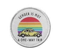 Ecusson Thermocollant Vetement Rond 7cm - Gender is not a One-way Trip LGBTQ+ Gay Lesbien - Patch a Repasser pour Reparation ou Customisation T-shirt Sac Jeans Imprime en France