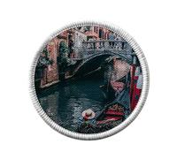 Ecusson Thermocollant Vetement Rond 7cm - Gondolier dans les Canaux de Venise Patrimoine Mondial - Patch a Repasser pour Reparation ou Customisation T-shirt Sac Jeans Imprime en France