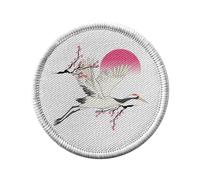 Ecusson Thermocollant Vetement Rond 7cm - Grue du Japon Oiseau Asie Faune Sakura - Patch a Repasser pour Reparation ou Customisation T-shirt Sac Jeans Imprime en France