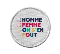Ecusson Thermocollant Vetement Rond 7cm - Homme Femme On s'en Fout LGBTQ+ Trans Non-Binaire - Patch a Repasser pour Reparation ou Customisation T-shirt Sac Jeans Imprime en France