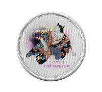 Ecusson Thermocollant Vetement Rond 7cm - I Am A Cat Person Collage Vintage Illustration Art Humour Parodie Japanese Meme Blague Chat - Patch a Repasser pour Reparation ou Customisation T-shirt Sac