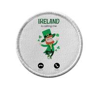 Ecusson Thermocollant Vetement Rond 7cm - Ireland Is Calling Me Leprechaun Clover Myth - Patch a Repasser pour Reparation ou Customisation T-shirt Sac Jeans Imprime en France
