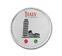 Ecusson Thermocollant Vetement Rond 7cm - Italy Is Calling Me Colosseum Rome Tower of Pisa - Patch a Repasser pour Reparation ou Customisation T-shirt Sac Jeans Imprime en France