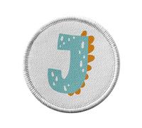 Ecusson Thermocollant Vetement Rond 7cm - J Juliette Julien Lettre Prénom Dinosaure Dessin Enfant - Patch a Repasser pour Reparation ou Customisation T-shirt Sac Jeans Imprime en France