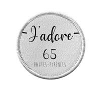 Ecusson Thermocollant Vetement Rond 7cm - J'Adore 65 Hautes Pyrenees Departement France Region Tarbes - Patch a Repasser pour Reparation ou Customisation T-shirt Sac Jeans Imprime en France