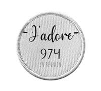 Ecusson Thermocollant Vetement Rond 7cm - J'Adore 974 La Reunion Departement France Region Saint Denis - Patch a Repasser pour Reparation ou Customisation T-shirt Sac Jeans Imprime en France