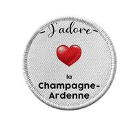 Ecusson Thermocollant Vetement Rond 7cm - J'adore La Champagne Ardenne Region de France Chalons - Patch a Repasser pour Reparation ou Customisation T-shirt Sac Jeans Imprime en France