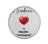 Ecusson Thermocollant Vetement Rond 7cm - J'adore La Haute Normandie Region de France Rouen - Patch a Repasser pour Reparation ou Customisation T-shirt Sac Jeans Imprime en France