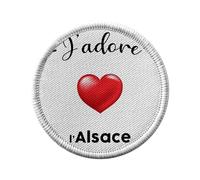 Ecusson Thermocollant Vetement Rond 7cm - J'adore L'Alsace Region de France Strasbourg - Patch a Repasser pour Reparation ou Customisation T-shirt Sac Jeans Imprime en France
