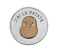 Ecusson Thermocollant Vetement Rond 7cm - J'ai la Patate Expression Légumes Humour - Patch a Repasser pour Reparation ou Customisation T-shirt Sac Jeans Imprime en France