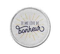 Ecusson Thermocollant Vetement Rond 7cm - Je me Lève de Bonheur Humour Blague - Patch a Repasser pour Reparation ou Customisation T-shirt Sac Jeans Imprime en France