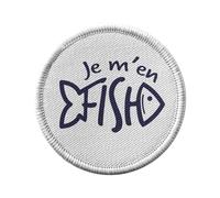 Ecusson Thermocollant Vetement Rond 7cm - Je m'en Fish Jeu de Mot Poisson Humour - Patch a Repasser pour Reparation ou Customisation T-shirt Sac Jeans Imprime en France