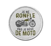 Ecusson Thermocollant Vetement Rond 7cm - Je ne Ronfle pas Je rêve de Moto Grosses cylindrées Cafe Racer - Patch a Repasser pour Reparation ou Customisation T-shirt Sac Jeans Imprime en France