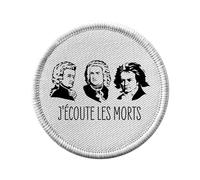 Ecusson Thermocollant Vetement Rond 7cm - J'écoute les morts Bach Mozart Beethoven Musique Compositeur Classique - Patch a Repasser pour Reparation ou Customisation T-shirt Sac Jeans Imprime en France
