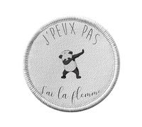 Ecusson Thermocollant Vetement Rond 7cm - J'Peux Pas J'Ai La Flemme Humour Dessin le Dab du Panda Animaux - Patch a Repasser pour Reparation ou Customisation T-shirt Sac Jeans Imprime en France