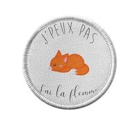 Ecusson Thermocollant Vetement Rond 7cm - J'Peux Pas J'Ai La Flemme Humour Dessin Renard Roux Mignon Animaux - Patch a Repasser pour Reparation ou Customisation T-shirt Sac Jeans Imprime en France