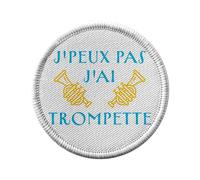 Ecusson Thermocollant Vetement Rond 7cm - J'Peux Pas J'ai Trompette Cuivre Jazz Salsa Orchestre - Patch a Repasser pour Reparation ou Customisation T-shirt Sac Jeans Imprime en France