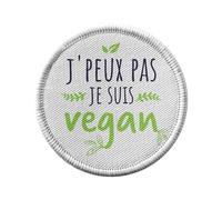 Ecusson Thermocollant Vetement Rond 7cm - J'Peux Pas Je Suis Vegan Végétarien Respect Animal - Patch a Repasser pour Reparation ou Customisation T-shirt Sac Jeans Imprime en France