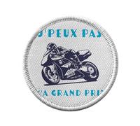 Ecusson Thermocollant Vetement Rond 7cm - J'Peux Pas Y'a Grand Prix Moto Course Mécanique GP - Patch a Repasser pour Reparation ou Customisation T-shirt Sac Jeans Imprime en France