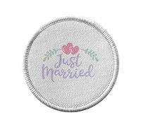 Ecusson Thermocollant Vetement Rond 7cm - Just Married Calligraphie Dessin Mariage Mariés - Patch a Repasser pour Reparation ou Customisation T-shirt Sac Jeans Imprime en France