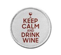 Ecusson Thermocollant Vetement Rond 7cm - Keep Calm and Drink Wine Parodie Angleterre Apéro Vin - Patch a Repasser pour Reparation ou Customisation T-shirt Sac Jeans Imprime en France