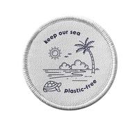 Ecusson Thermocollant Vetement Rond 7cm - Keep our sea plastic free Écologie Environnement Bio Diversité - Patch a Repasser pour Reparation ou Customisation T-shirt Sac Jeans Imprime en France