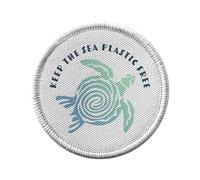 Ecusson Thermocollant Vetement Rond 7cm - Keep the Sea Plastic Free Environnement Mer Tortue - Patch a Repasser pour Reparation ou Customisation T-shirt Sac Jeans Imprime en France