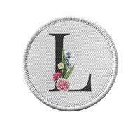Ecusson Thermocollant Vetement Rond 7cm - L Léa Louna Lara Lettre Alphabet Prénom Fleurs - Patch a Repasser pour Reparation ou Customisation T-shirt Sac Jeans Imprime en France