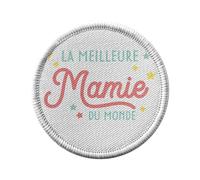 Ecusson Thermocollant Vetement Rond 7cm - La Meilleure Mamie du Monde Famille Grand Mère - Patch a Repasser pour Reparation ou Customisation T-shirt Sac Jeans Imprime en France