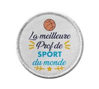 Ecusson Thermocollant Vetement Rond 7cm - La Meilleure Prof de Sport du Monde Basket Ballon Equipe - Patch a Repasser pour Reparation ou Customisation T-shirt Sac Jeans Imprime en France
