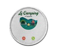 Ecusson Thermocollant Vetement Rond 7cm - Le Camping M'Appelle Outdoor Aventure Voyage - Patch a Repasser pour Reparation ou Customisation T-shirt Sac Jeans Imprime en France