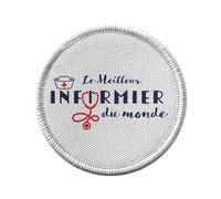 Ecusson Thermocollant Vetement Rond 7cm - Le Meilleur Infirmier du Monde Hopital Soins Medecine - Patch a Repasser pour Reparation ou Customisation T-shirt Sac Jeans Imprime en France
