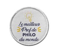 Ecusson Thermocollant Vetement Rond 7cm - Le Meilleur Prof de Philo du Monde Philosophie Professeur Lycee Universite - Patch a Repasser pour Reparation ou Customisation T-shirt Sac Jeans Imprime en