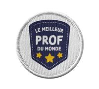 Ecusson Thermocollant Vetement Rond 7cm - Le Meilleur Prof du Monde Collège Lycée Professeur Ecole Education - Patch a Repasser pour Reparation ou Customisation T-shirt Sac Jeans Imprime en France