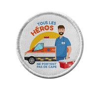Ecusson Thermocollant Vetement Rond 7cm - Les Vrais Héros - Ambulancier Métier Patch a Repasser pour Reparation ou Customisation T-shirt Sac Jeans Imprime en France